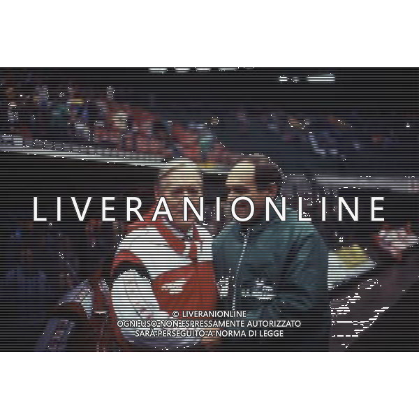Nils Liedholm allenatore del Milan nel 1986/87 con Luis Vinicio Allenatore dell\'Avellino ph archivio agenzia aldo liverani Sas