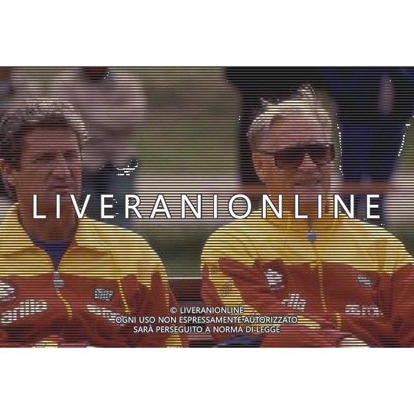 Nils Liedholm allenatore della Roma Calcio con Angelo Sormani nel 1988 ph archivio agenzia aldo liverani Sas