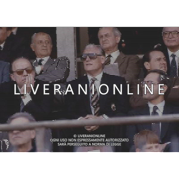 Nils Liedholm allenatore del Milan con il Presidente Silvio Berlusconi e Fedele Confalonieri nel 1987/88 ph archivio agenzia aldo liverani Sas