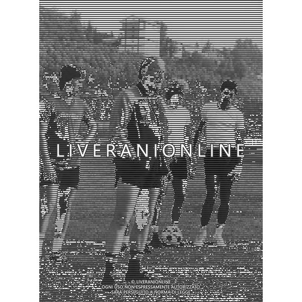 Nils Liedholm allenatore della Roma con Carlo Ancelotti, Odoacre Chierico e Tonino Cereso ph archivio agenzia aldo liverani Sas