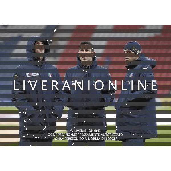 Qualificazioni ai Campionati Europei 2008 Glasgow - 17.11.2007 Scozia-Italia Nella Foto:Raffaele Palladino, Fabio Quagliarella e Simone Perrotta sotta la pioggia prima della partita Ph.Vitez-Ag. Aldo Liverani