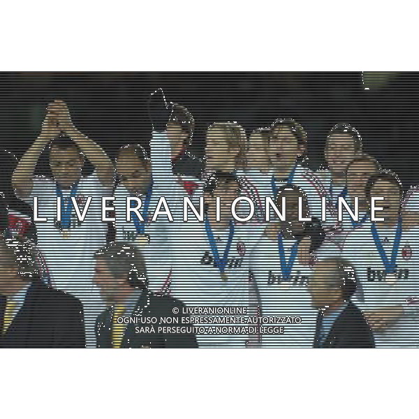 FIFA Club World Cup Japan 2007 Finale 1¡- 2¡Posto Yokohama - 16.12.2007 Milan(ITA)vsBoca Juniors(ARG) Nella Foto: Clarence Seedorf, Kaka\' e Filippo Inzaghi festeggiano la vittoria /Ph.Vitez-Ag. Aldo Liverani