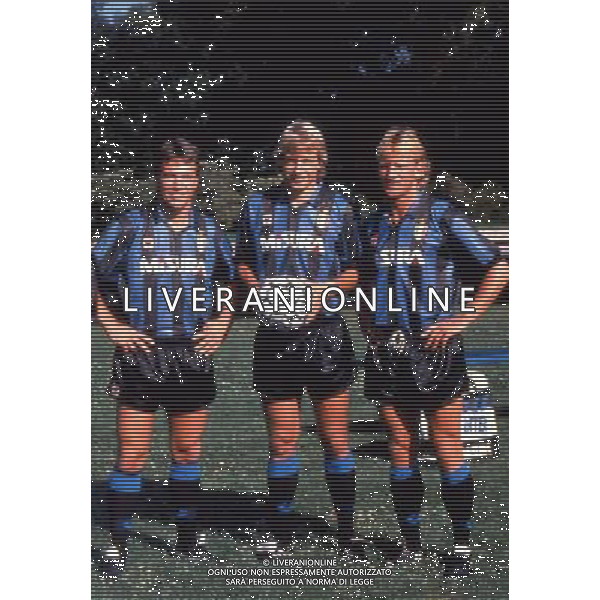 Lothar Matthaus, Jurgen Klinsmann e Andreas Brehme Calciatore dell\'Internazionale Campionato 1990/1991 Ph archivio Ag. Aldo Liverani sas