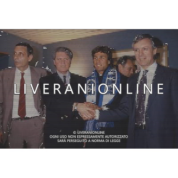 Giancarlo Beltrami ( Direttore Sportivo dell\'Inter negli anni \' 70) - Rabah Madjer ( calciatore dell\'Inter negli anni \'80) - Paolo Giuliani ( Direttore Generale dell\'Inter negli anni\'80) foto del 1988 ph archivio ag. aldo liverani sas
