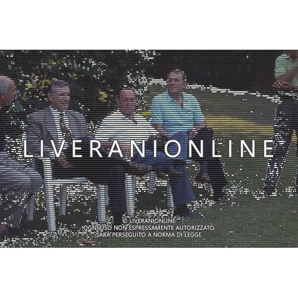 Giancarlo Beltrami, Direttore Sportivo dell\'Inter negli anni \'70 - Ernesto Pellegrini, Presidente dell\'Inter dal 1984 al 1995. foto del 1991 ph archivio ag. aldo liverani sas