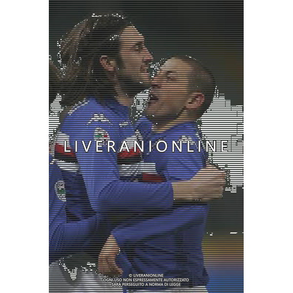 ©Alessandro Falzone/Press Photo/Ag. Aldo Liverani 16-01-2008 Genova Sport Calcio Sampdoria Cagliari Tim Cup 2007 2008 Nella foto: Esultaza di emiliano Bonazzoli e Palombo angelo