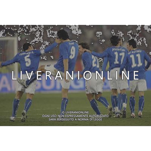 Italia - Portogallo amichevole Zurigo 06/02/2008 nella foto esultanza dopo il gol di andrea pirlo del 2-0 con luca toni e fabio cannavaro ph luzzani/Ag. Aldo Liverani sas