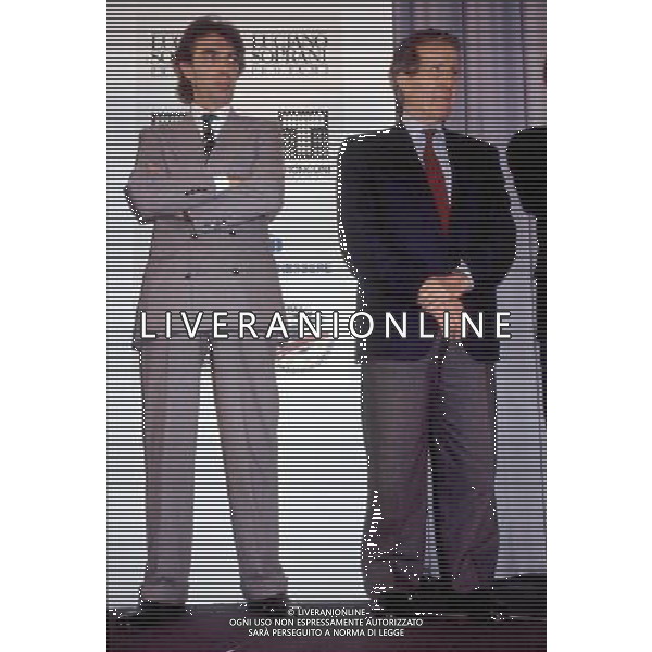 Massimo Moratti, Presidente dell\'Inter dal 1995, con Helenio Herrera, allenatore dell\'Inter negli anni \'60 foto scattata durante il Premio Meazza il 7/11/1989 ph archivio ag. aldo liverani sas