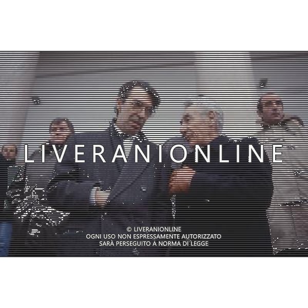 Massimo Moratti, Presidente dell\'Inter dal 2000, con l\'ex calciatore dell\'Inter negli anni \'50 Benito Lorenzi foto del 1994 ph archivio ag. aldo liverani sas