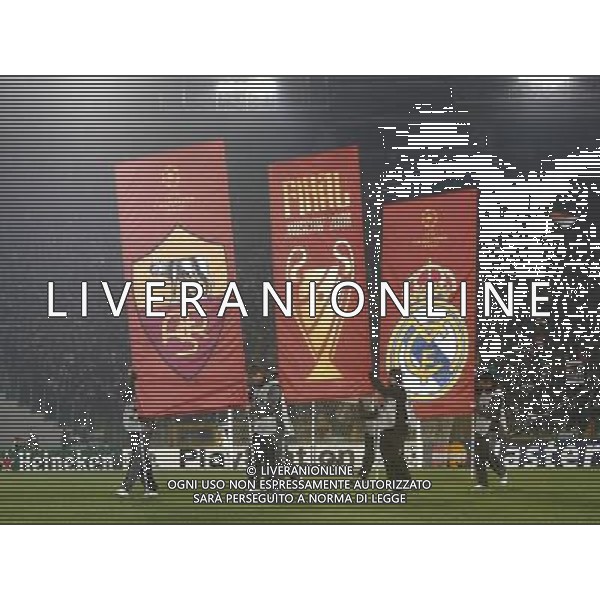 Roma - Real Madrid 19/02/2008 Uefa Champions League 2007/2008 - Ottavi di finale di andata nella foto: gli stendardi in campo nel prepartita ph Corradetti / ag. Aldo Liverani