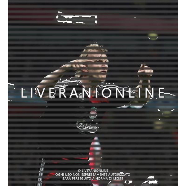 Dirk Kuyt of Liverpool celebrates his gol, 1-1 Arsenal v Liverpool, Quarter Final Champions League, First Leg, The Emirates Stadium, London, Date 02/04/2008, Picture by Ian Kington (IPS PHOTO AGENCY)/Ag. Aldo Liverani Sas - ONLY ITALY - EDITORIAL USE ONLY - 