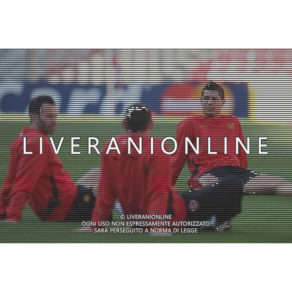 Cristiano Ronaldo of Manchester United with team mates during training,Manchester United Training session the day before match between , Barcelona v Manchester United, UEFA Champions League, Semi Final, First Leg, Camp Nou, Barcelona, Date 220408, Picture by Ian Kington mobile 07884001265, (IPS PHOTO AGENCY) AGENZIA ALDO LIVERANI SAS - ONLY ITALY - EDITORIAL USE ONLY 