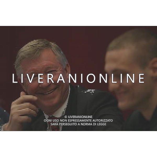 Alex Ferguson Manager of Manchester United with Nemanja Vidic of Manchester United during the press conference ,Manchester United Press Conference the day before match between , Barcelona v Manchester United, UEFA Champions League, Semi Final, First Leg, Hisperia Tower Hotel, Barcelona, Date 220408, Picture by Ian Kington mobile 07884001265, (IPS PHOTO AGENCY) AGENZIA ALDO LIVERANI SAS - ONLY ITALY - EDITORIAL USE ONLY 