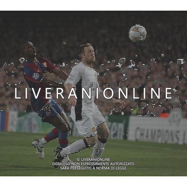 Barcelona\'s Eric Abidal against Wayne Rooney of Manchester United , Barcellona - Manchester United, UEFA Champions League, Semi Final, First Leg, Camp Nou, Barcelona, Date, Date 23/04/2008 Picture by Ian Kington (IPS PHOTO AGENCY)/Ag. Aldo Liverani sas - ONLY ITALY - EDITORIAL USE ONLY -