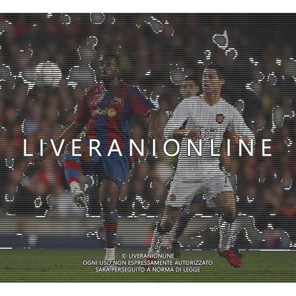 Barcelona\'s Yaya Toure against Cristiano Ronaldo of Manchester United , Barcellona - Manchester United, UEFA Champions League, Semi Final, First Leg, Camp Nou, Barcelona, Date, Date 23/04/2008 Picture by Ian Kington (IPS PHOTO AGENCY)/Ag. Aldo Liverani sas - ONLY ITALY - EDITORIAL USE ONLY -