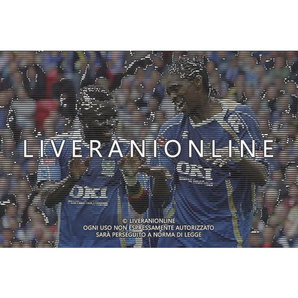 Nwankwo Kanu of Portsmouth makes 1-0 for portsmouth and celebrates in Cardiff City vs Portsmouth for the FA Cup Final 2008 at Wembley in London (UK) on 17/05/2008 Picture By Marcello Pozzetti ©IPS - Photo Agency :21 Delisle Road London SE28 0JD mobile: 07973 308 835 AG ALDO LIVERANI 