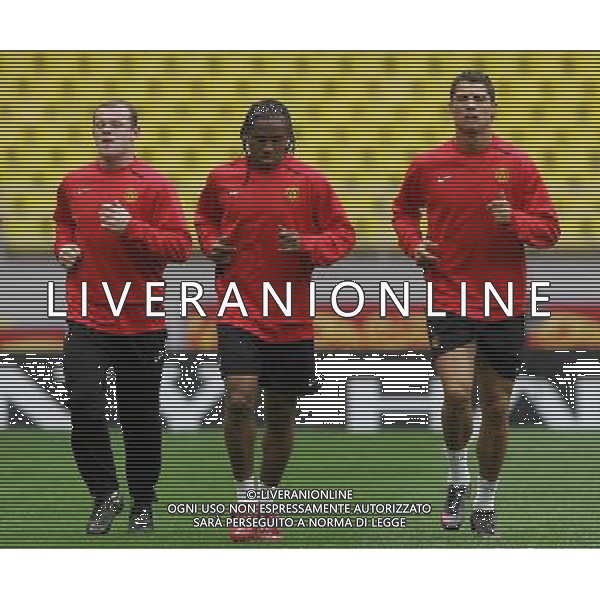 stadio Luzhniki Mosca (RUS) 20-05-2008 allenamento Manchester United nella foto wayne rooney, anderson e cristiano ronaldo ph marco luzzani/ag aldo liverani s.a.s.