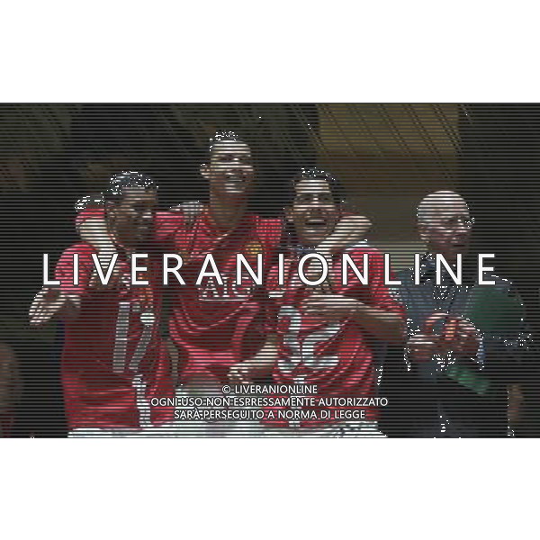 Manchester United - Chelsea Finale Champions League Mosca 21/05/2008 nella foto esultanza di cristiano ronaldo, nani e carlos tevez che festeggiano la vittoria ph Luzzani/Ag. Aldo Liverani Sas