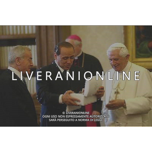 Citta\' del VAticano 06 06 2008 Sua Santita\' Papa Benedetto XVI riceve in udienza il Presidente del Consiglio Silvio Berlusconi e il sottosegretario Gianni Letta. Flavio Ianniello / Vatican Pool/ag Aldo Liverani