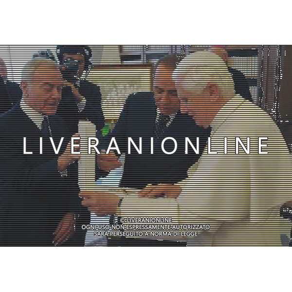 Citta\' del Vaticano 06 06 2008 Sua Santita\' Papa Benedetto XVI riceve in udienza il Presidente del Consiglio Silvio Berlusconi e il sottosegretario Gianni Letta. Flavio Ianniello / Vatican Pool/Ag. Aldo Liverani Sas