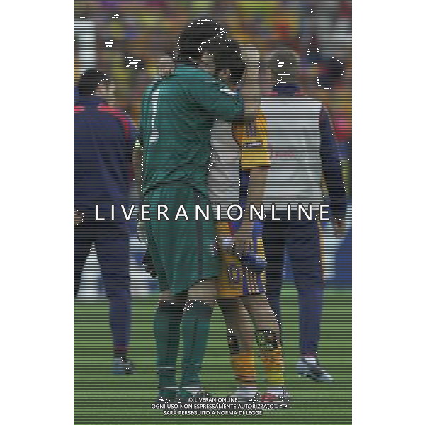 Italia-Romania UEFA EURO 2008 Gruppo C M13 Zurigo - 13.06.2008 Nella Foto: gianbluigi buffon e adrian mutu abbracciati a fine gara Ph.Luzzani/Ag. Aldo Liverani