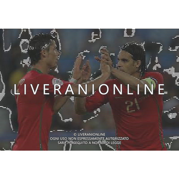 PORTOGALLO-GERMANIA EUROPEI 2008 19/06/2008 NELLA FOTO esultanza dopo il gol di nuno gomes con cristiano ronaldo FOTO LUZZANI-AG ALDO LIVERANI