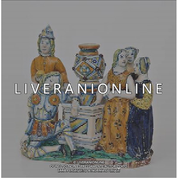 1 - Calamaio \'Il giudizio di Paride\' Alt. cm. 31,5; largh cm 32,2 Maiolica Faenza, 1505 Faenza, Museo Internazionale delle Ceramiche FOTO SORANO /LIVERANI SAS