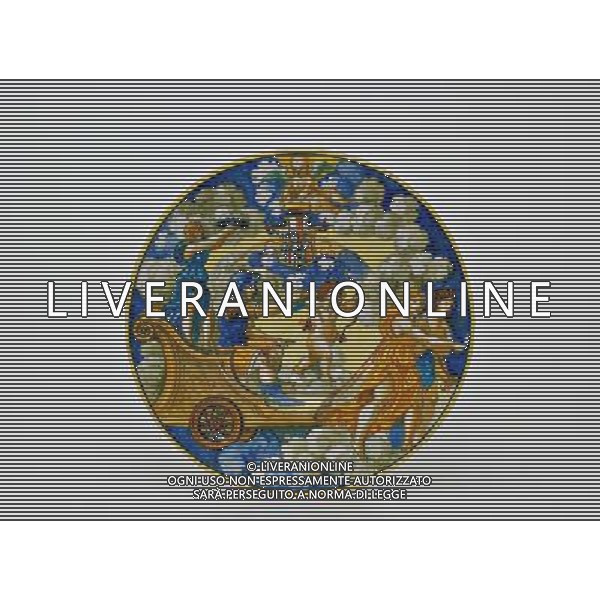 3 - Piatto istoriato con \'Il carro di Marte\' e stemma \'Gonzaga-Paleologo\' Diam cm. 27,5 Maiolica Urbino, Nicola da Urbino, 1531-40 ca. Faenza, Museo Internazionale delle Ceramiche FOTO SORANO /LIVERANI SAS