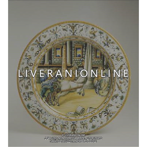 5 - Piatto da pompa con \'raffaellesche\' e istoriato con \'Gioco delle Mete\' Diam cm. 47,8 Maiolica Urbino, officina di Antonio Patanazzi, 1580 ca. Faenza, Museo Internazionale delle Ceramiche FOTO SORANO /LIVERANI SAS