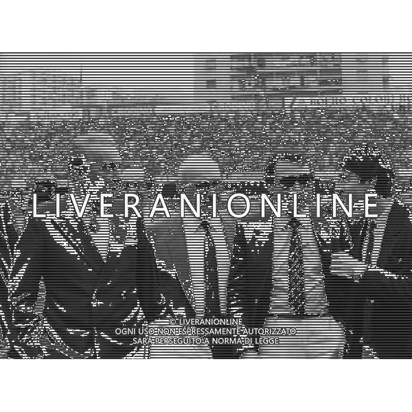 Dino Viola Presidente della Roma Calcio anni \'80 con G. Guidi a genova durante Genoa-Roma 8 maggio 1983 archivio ag. Aldo Liverani Sas retrospettiva