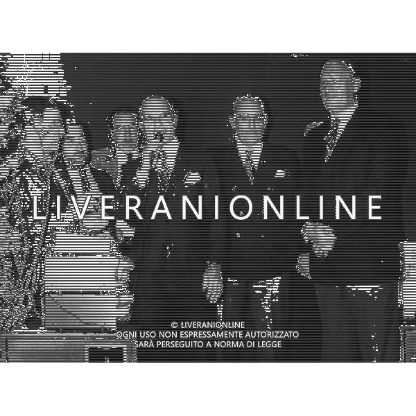 Dino Viola Presidente della Roma Calcio anni \'80 con Sandro Ciotti e Nils Liedholm archivio ag. Aldo Liverani Sas retrospettiva