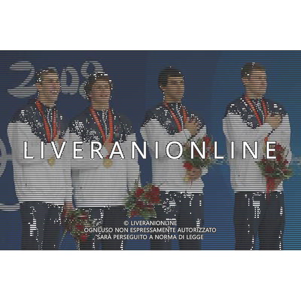 Pechino 13-08-2008 Giochi Olimpici Pechino Beijing 2008 finali nuoto nella foto stati uniti staffetta Phelps michael, lochte ryan, berens ricky e vanderkaay peter oro 4 x 200 stile libero ph marco luzzani/ag aldo liverani s.a.s.