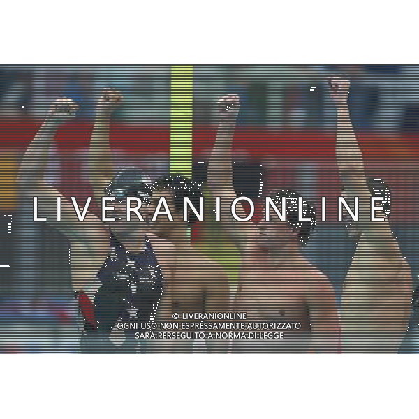 Pechino 13-08-2008 Giochi Olimpici Pechino Beijing 2008 finali nuoto nella foto stati uniti staffetta Phelps michael, lochte ryan, berens ricky e vanderkaay peter oro 4 x 200 stile libero ph marco luzzani/ag aldo liverani s.a.s.