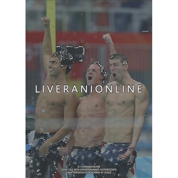 Pechino 13-08-2008 Giochi Olimpici Pechino Beijing 2008 finali nuoto nella foto stati uniti staffetta Phelps michael, lochte ryan, berens ricky e vanderkaay peter oro 4 x 200 stile libero ph marco luzzani/ag aldo liverani s.a.s.