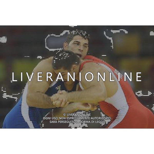 Pechino 14-08-2008 Giochi Olimpici Pechino Beijing 2008 lotta greco romana 84 kg nella foto andrea minguzzi (ITA) oro e fodor zoltan (HUN) ph marco luzzani/ag aldo liverani s.a.s.