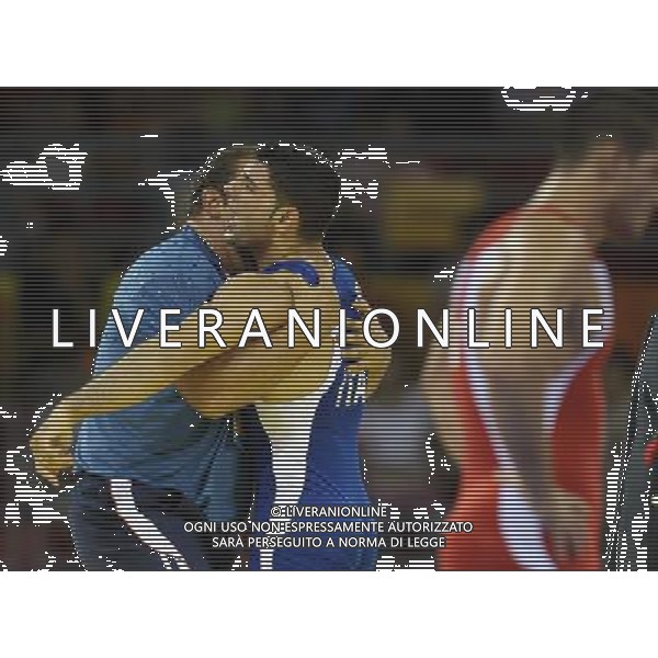 Pechino 14-08-2008 Giochi Olimpici Pechino Beijing 2008 lotta greco romana 84 kg nella foto andrea minguzzi (ITA) oro esulta dopo la vittoria con salvatore giunta ph marco luzzani/ag aldo liverani s.a.s.