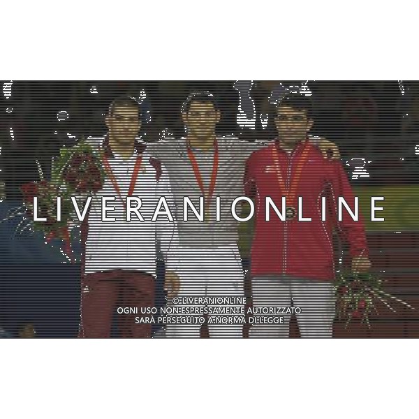 Pechino 14-08-2008 Giochi Olimpici Pechino Beijing 2008 lotta greco romana 84 kg nella foto Andrea Minguzzi (ITA) oro, Zoltan Fodor (HUN) argento e bronzo a nazmi avluca (TUR) bronzo a pari merito con ara abrahamian (SWE) che ha lasciato il podio ph marco luzzani/ag aldo liverani s.a.s.