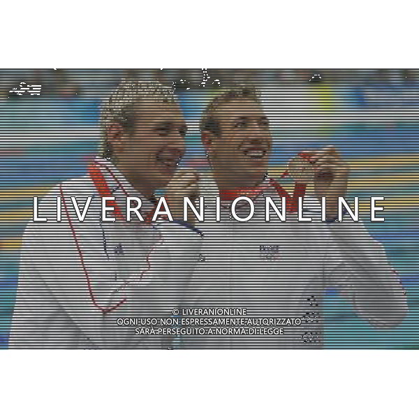 Pechino -08-2008 Giochi Olimpici Pechino Beijing 2008 finali nuoto nella foto leveaux amaury (FRA) argento 50 m stile libero e bernard alain (FRA) bronzo ph marco luzzani/ag aldo liverani s.a.s.