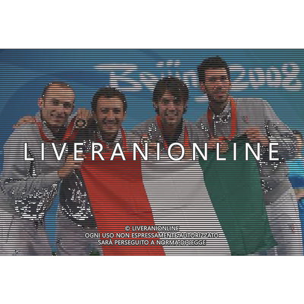 Pechino -08-2008 Giochi Olimpici Pechino Beijing 2008 scherma a squadre nella foto confalonieri diego, rota alfredo tagliariol matteo e carozzo stefano (ITA) ph marco luzzani/ag aldo liverani s.a.s.