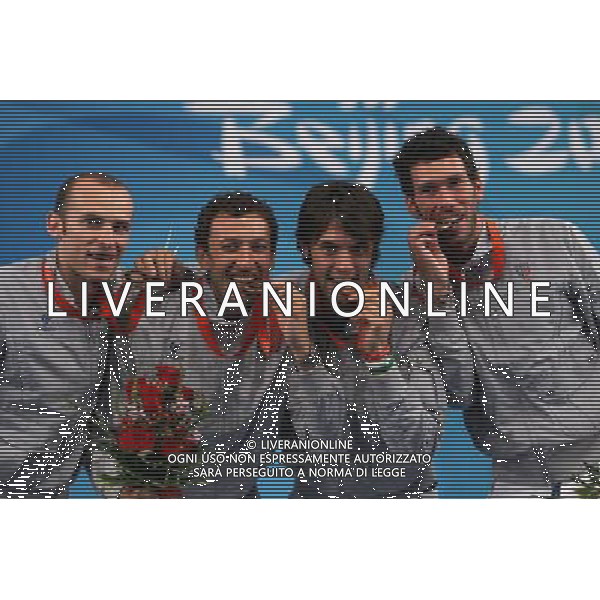 Pechino -08-2008 Giochi Olimpici Pechino Beijing 2008 scherma a squadre nella foto confalonieri diego, rota alfredo tagliariol matteo e carozzo stefano (ITA) ph marco luzzani/ag aldo liverani s.a.s.