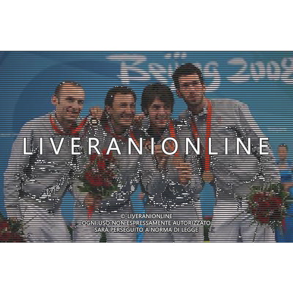 Pechino -08-2008 Giochi Olimpici Pechino Beijing 2008 scherma a squadre nella foto confalonieri diego, rota alfredo tagliariol matteo e carozzo stefano (ITA) ph marco luzzani/ag aldo liverani s.a.s.