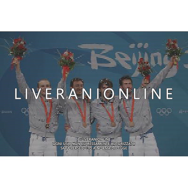 Pechino -08-2008 Giochi Olimpici Pechino Beijing 2008 scherma a squadre nella foto confalonieri diego, rota alfredo tagliariol matteo e carozzo stefano (ITA) ph marco luzzani/ag aldo liverani s.a.s.