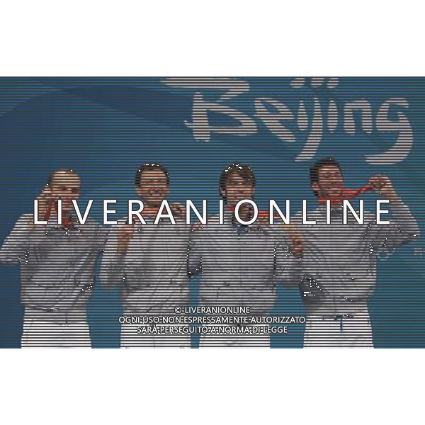 Pechino -08-2008 Giochi Olimpici Pechino Beijing 2008 scherma a squadre nella foto confalonieri diego, rota alfredo tagliariol matteo e carozzo stefano (ITA) ph marco luzzani/ag aldo liverani s.a.s.