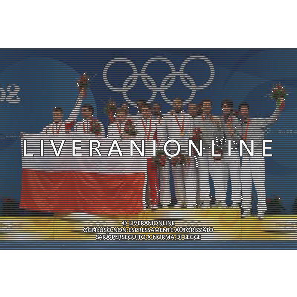 Pechino -08-2008 Giochi Olimpici Pechino Beijing 2008 scherma a squadre nella foto il podio oro francia, argento polonia e bronzo italia ph marco luzzani/ag aldo liverani s.a.s.