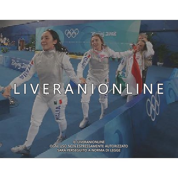 Pechino -08-2008 Giochi Olimpici Pechino Beijing 2008 finale bronzo fioretto squadre femminile nella foto italia esulta ph marco luzzani/ag aldo liverani s.a.s. 