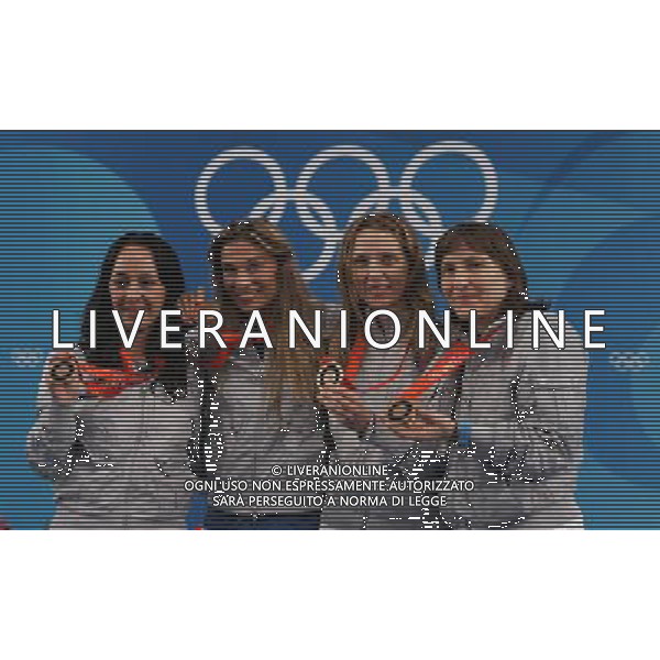 Pechino -08-2008 Giochi Olimpici Pechino Beijing 2008 fioretto squadre femminile nella foto da sx margherita granbassi, valentina vezzali, ilaria salvadori e giovanna trillini (ITA) bronzo ph marco luzzani/ag aldo liverani s.a.s.