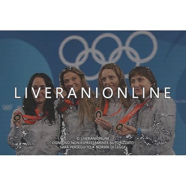 Pechino -08-2008 Giochi Olimpici Pechino Beijing 2008 fioretto squadre femminile nella foto da sx margherita granbassi, valentina vezzali, ilaria salvadori e giovanna trillini (ITA) bronzo ph marco luzzani/ag aldo liverani s.a.s.
