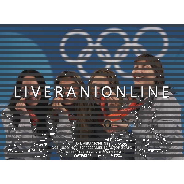Pechino -08-2008 Giochi Olimpici Pechino Beijing 2008 fioretto squadre femminile nella foto da sx margherita granbassi, valentina vezzali, ilaria salvadori e giovanna trillini (ITA) bronzo ph marco luzzani/ag aldo liverani s.a.s.