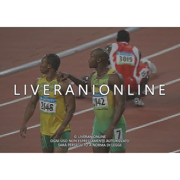 Pechino 16-08-2008 Giochi Olimpici Pechino Beijing 2008 finale 100 m uomini nella foto powell asafa (JAM) e frater michael (JAM) ph marco luzzani/ag aldo liverani s.a.s.