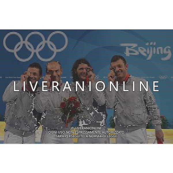 Pechino -08-2008 Giochi Olimpici Pechino Beijing 2008 premiazione scherma squadre uomini nella foto aldo montano, occhiuzzi diego, pastore giampiero e tarantino luigi (ITA) bronzo ph marco luzzani/ag aldo liverani s.a.s.